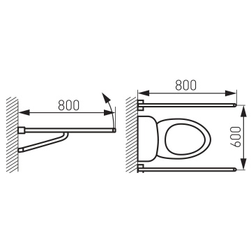 METALIA Mâner de susținere dublu, rabatabil, 800 mm alb R66800,11 - Img 2