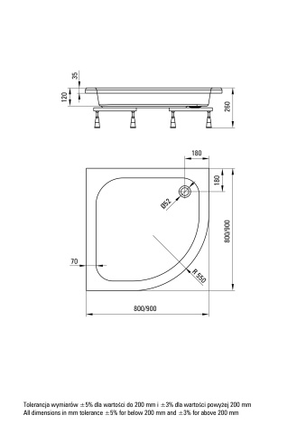 Plus Ii Cădiță de duș din acrilat, semicerc, 90 cm Finisaj: Alb KTU_031B - Img 2