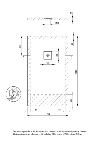 Silia Cădiță de duș din acrilat, rectangular, Finisaj: Alb KSKA00712B - Img 2