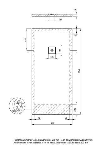 Silia Cădiță de duș din acrilat, rectangular, Finisaj: Alb KSKA00817B - Img 2