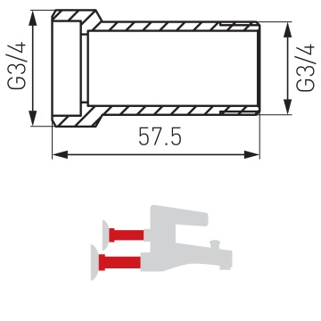 SPAREPARTS - MIXER OTHER ELEMENTS Prelungitor 3/4” pentru baterie crom P480 - Img 2