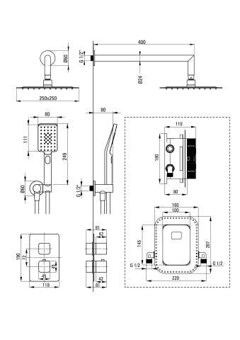 Therm Set de duș cu montare îngropată, cu BOX cu termostat BXYZ0ECT - Img 2
