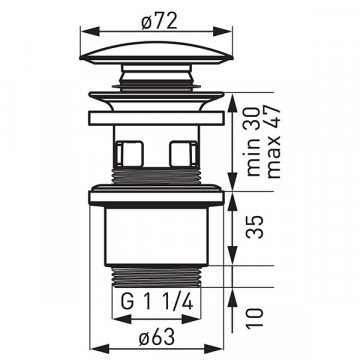Ventil click-clack cu dop ceramic negru D1 1/4” - S288PPCB - Ferro - Img 2