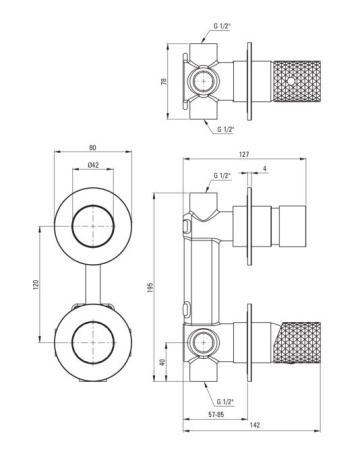 🚿 Baterie pentru duș încastrată SILIA HEXA, cu comutator – Finisaj oțel șlefuit – Cod BHS_F44P - Img 2