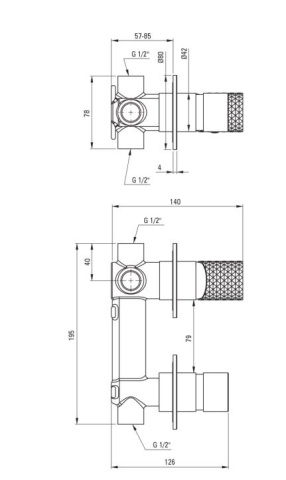 🚿 Baterie pentru duș încastrată SILIA HEXA, cu comutator orizontal – Finisaj oțel șlefuit – Cod BHS_F46P - Img 2