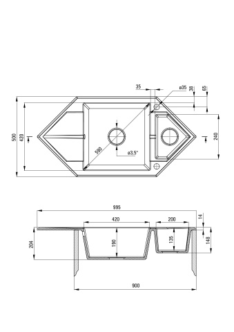 Hexon Chiuvetă din granit, 1,5-cuve cu picurător - Space-Saver Finisaj: Antracit ZQP_S653 - Img 2