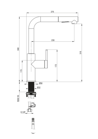 Momi Baterie pentru bucătărie, cu pipă extractibilă BKM_A73M - Img 2