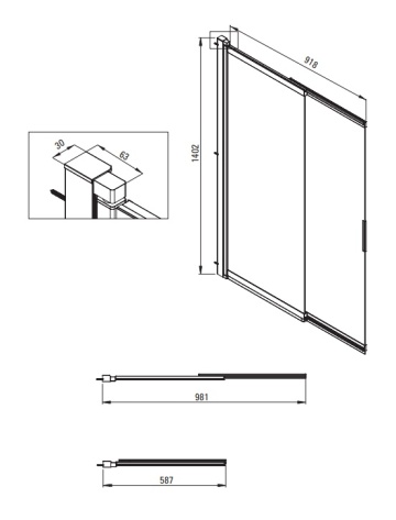 PRIZMA – Paravan de baie 100x140 cm KTJ_Z73R Finisaj: Auriu - Img 2
