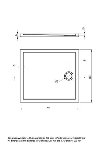 Prizma Cădiță de duș din acrilat, rectangular, 80x90 cm Finisaj: Alb KTJ_089B - Img 2