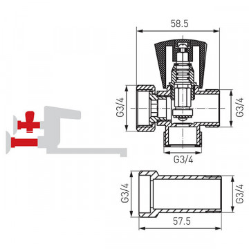 Robinet colțar și racord D 3/4” - Z250 - Ferro - Img 2