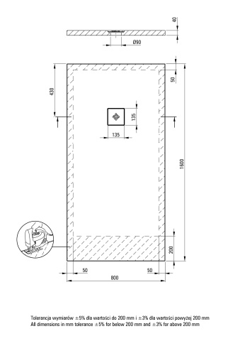 Silia Cădiță de duș din acrilat, rectangular, Finisaj: Alb KSKA00816B - Img 2