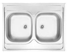 TANGO 2-BOWL LAY-ON S/S SINK WITHOUT DRAINING BOARD, IRREVERSIBLE, WITH FITTINGS, DECOR ZM6_320N