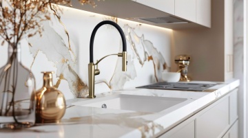 🚰 Baterie bucătărie CORDA, cu pipă flexibilă și 2 funcții, finisaj aur periat – Cod BRC_R72M - Img 3