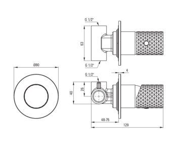 🚿 Baterie pentru duș încastrată SILIA HEXA, fără comutator – Finisaj oțel șlefuit – Cod BHS_F44L - Img 2