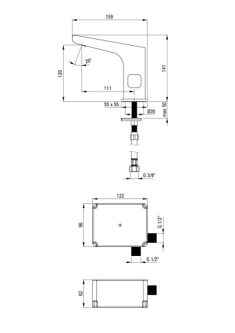 HIACYNT Baterie pentru chiuvetă, fără contact direct, cu reglarea temperaturii - 4xAA Finisaj: Crom BQH_029R - Img 2