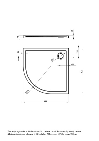 Prizma Cădiță de duș din acrilat, semicerc, 90 cm Finisaj: Alb KTJ_093B - Img 2