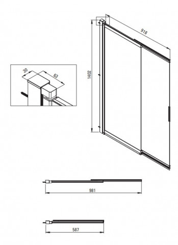 PRIZMA - Paravan pentru Cada 100x140 cm (Cod produs: KTJ_N73R) finisaj negru - Img 5