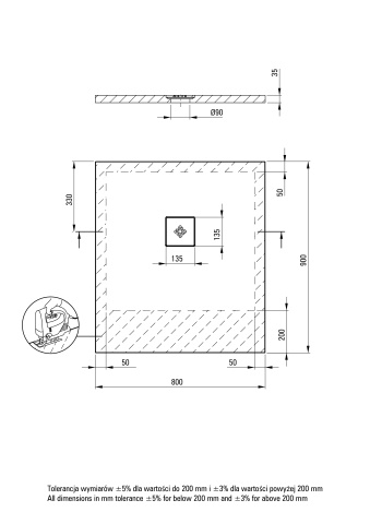Silia Cădiță de duș din acrilat, rectangular, 80x90 cm Finisaj: Alb KSKA00809B - Img 2