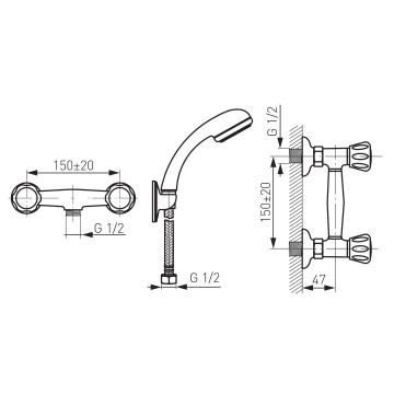 STANDARD Baterie perete duș cu accesorii crom BST77 - Img 2
