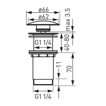 Ventil click-clack înalt D1 1/4” - S285-WBP-B - Ferro - Img 2