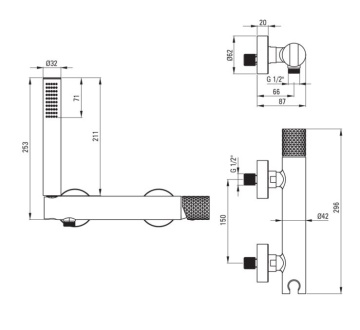 🚿 Baterie pentru duș SILIA HEXA, cu set de duș – Finisaj oțel șlefuit – Cod BHS_F41M - Img 2