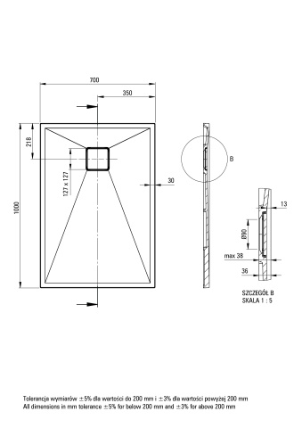 Correo Cădiță de duș din granit, rectangular, 100x70 cm Finisaj: Antracit KQR_T75B - Img 2