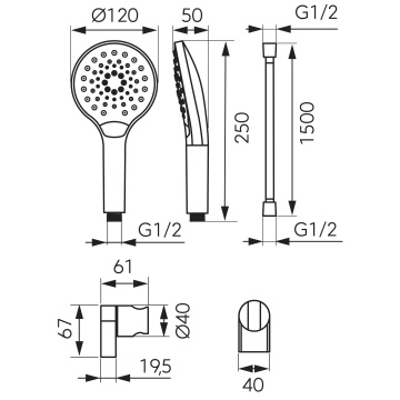 FIXED SHOWER SETS Set para dus 3 functii cu suport reglabil si furtun flexibil Mulo, crom - U334- Ferro - Img 2
