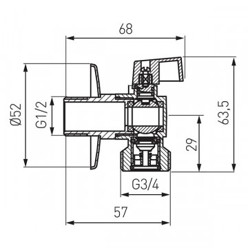 Robinet cu bilă și supapă de sens pentru mașina de spălat 1/2”x3/4” - CF3027 - Ferro - Img 2
