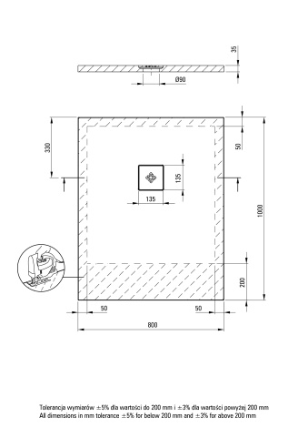 Silia Cădiță de duș din acrilat, rectangular, 80x100 cm Finisaj: Alb KSKA00810B - Img 2