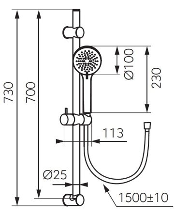 SLIDING SHOWER SETS Set bară duș, cu suport culisant gun metal N365GM - Img 2