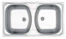 TECHNO 2-BOWL S/S SINK WITHOUT DRAINING BOARD, WITH FITTINGS, SATIN ZMU_0200