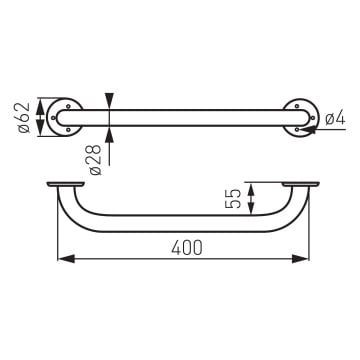 METALIA Mâner de susținere drept, 400 mm alb R6640,11 - Img 2