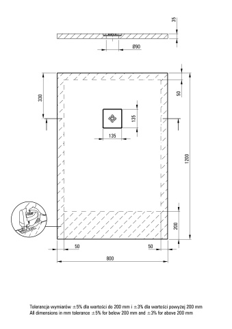 Silia Cădiță de duș din acrilat, rectangular, 80x120 cm Finisaj: Alb KSKA00812B - Img 2
