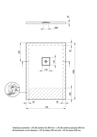Silia Cădiță de duș din acrilat, rectangular, Finisaj: Alb KSKA00710B - Img 2