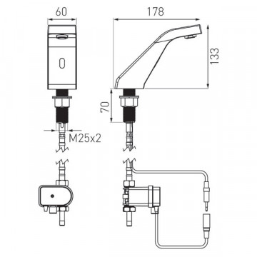 Sirocco Sensor - baterie stativă lavoar cu senzor, pentru apă rece sau premixată - BBB101 - Ferro - Img 2