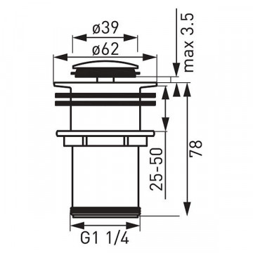 Ventil click-clack universal D1 1/4” - S283B-B - Ferro - Img 2