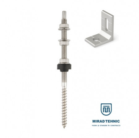 Surub dublu filet KFS-MA 10 x 200 mm INOX A2 echipat cu clema PMO-L din aluminiu
