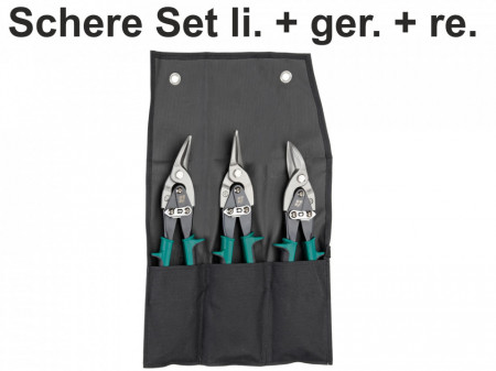 Set de 3 foarfece de tablă, transmisie cu pârghie, inclusiv  husa depozitare