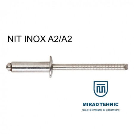 Nit pop INOX Ø 4,8 x 12 mm inox A2, DIN7337, Form A, A2/A2, cutie 500 buc