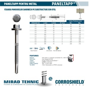 Surub panou perf. max 12 mm OCMT M5.5/6.3-24 x Lungime = 85 mm pana la 275 mm - Cutie - Img 4