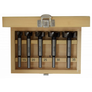 Set 5 freze cu Placute TCT cutie lemn Ø15/Ø20/Ø25/Ø30/Ø35mm