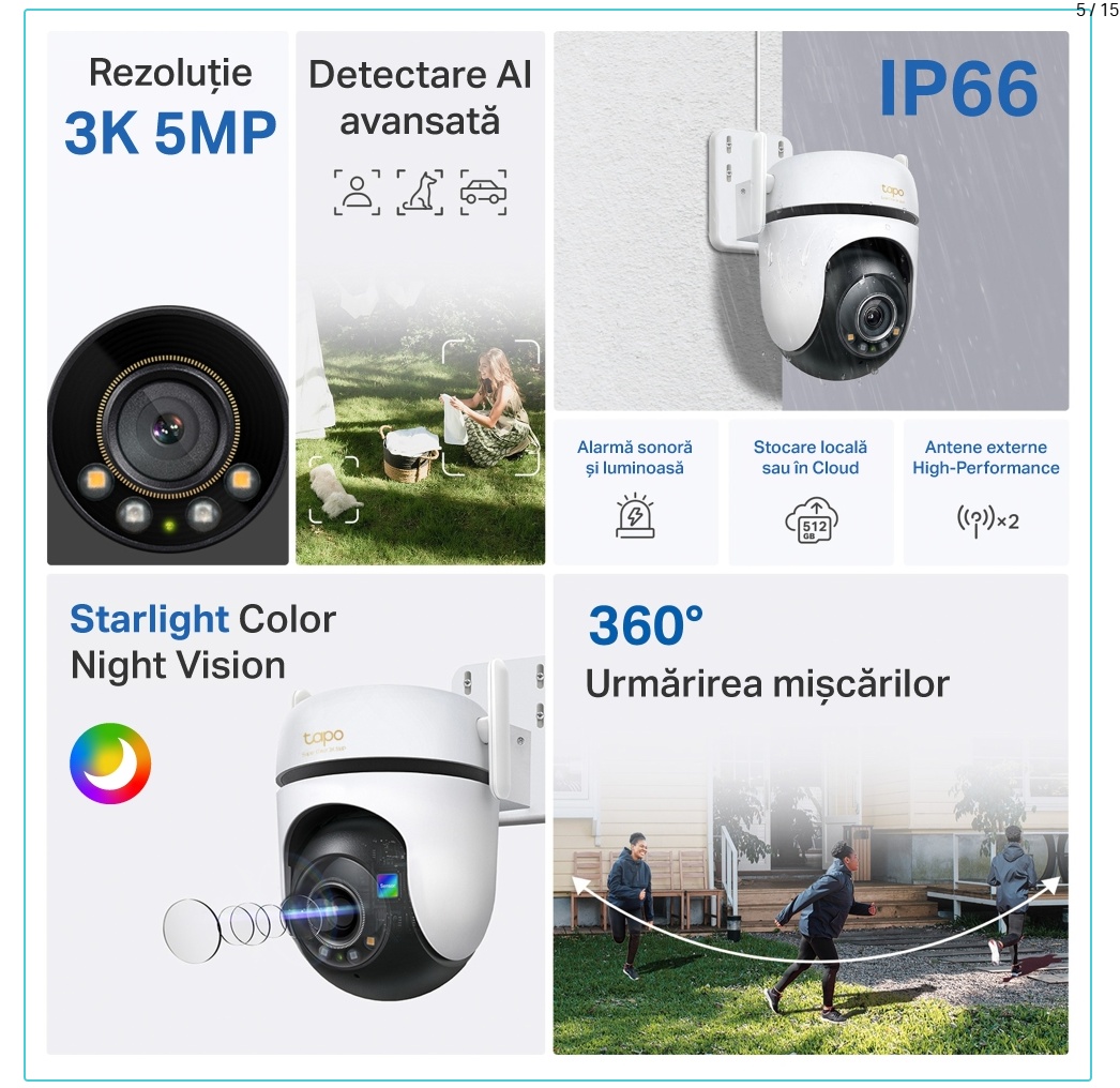 Camera supraveghere exterior TP-Link dome 5MP Tapo C530WS, 3K, Pan