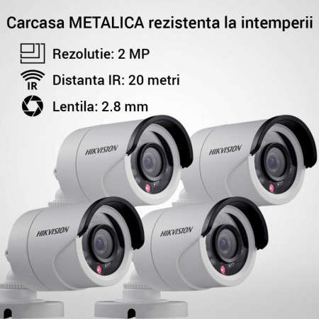 Kit Hikvision CCTV 4 camere bullet TurboHD 2.0MP MK062-KIT12