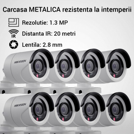 Kit Hikvision CCTV 8 camere bullet TurboHD 1.3MP MK056-KIT06