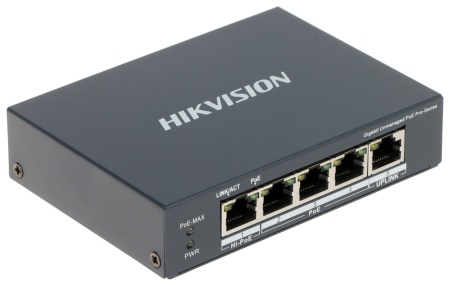 Switch Gigabit HikVision DS-3E0505HP-E Unmanaged, 3 porturi PoE, 1 port Hi-PoE (60W), 1 port Uplink Gigabit RJ45, PoE Watchdog, izolare porturi, mod Extend 300m, protectie 6KV, fanless - Img 3