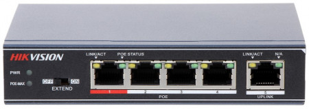 Switch PoE unmanaged HikVision DS-3E0105P-E, 4 porturi Fast Ethernet PoE, 1 port Uplink, transmisie pana la 300m, functia VIP port, protectie supratensiune 6KV, Intelligent PoE Management, carcasa metalica - Img 2