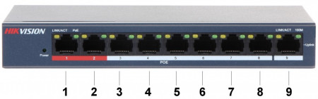 Switch PoE unmanaged HikVision DS-3E0109P-E/M(B), 8 porturi Fast Ethernet PoE, 1 port Uplink, transmisie pana la 300m, functia VIP port, protectie supratensiune 6KV, Intelligent PoE Management, carcasa metalica - Img 2