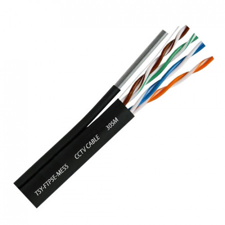 Cablu TSY Cable FTP autoportant, cat 5E, CUPRU 100%, 305m, negru TSY-FTP5E-MESS