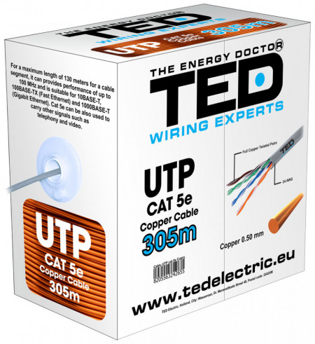 Cablu UTP TED Cat. 5E, 8 fire, cupru integral UTPTEDCcat5