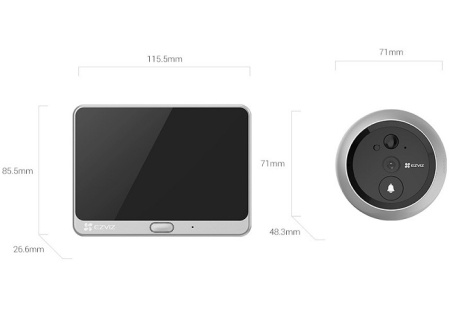 Set camera vizor IP wireless Ezviz CS-DP2 (3WPFBS,3MP) monitor touchscreen 4.3 inch, IR 5m, PIR 6m, lentila 2.0mm, unghi 166 grade, audio bidirectional, sonerie, slot microSD 512GB, baterie reincarcabila, carcasa metalica - Img 2